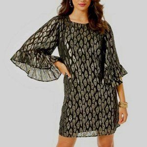 NWT Lilly Pulitzer Black Metallic Francis Silk Dress